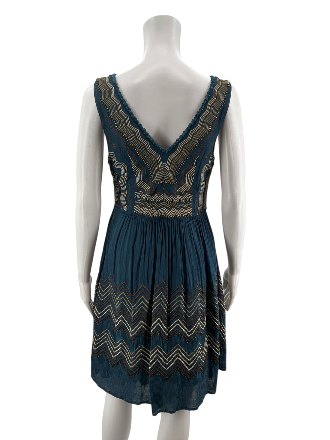 Meadow Rue Navy/Bronze Zig Zag Pre-Owned Ladies Dress - Size 6