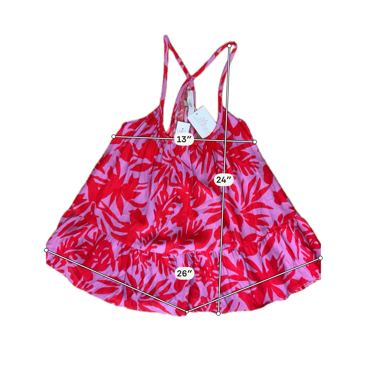 LOFT Red Pink Floral Tiered Knot Back Cami Tank Top Size Medium NWT - ONLINE ONLY