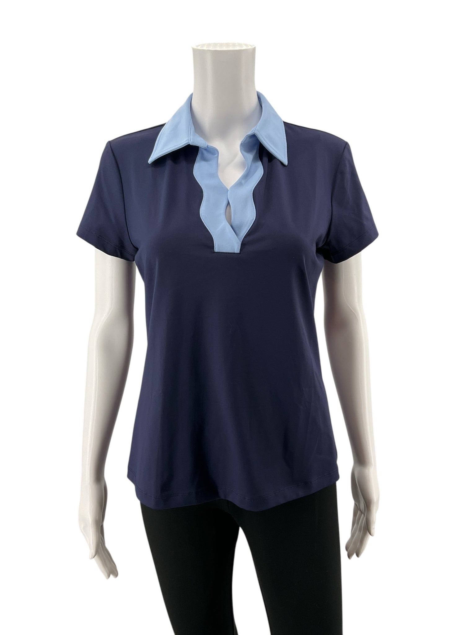 J. McLaughlin navy/blue Short Sleeve Jamey Polo Catalina Cloth Top Navy Blue Size Small - Size S