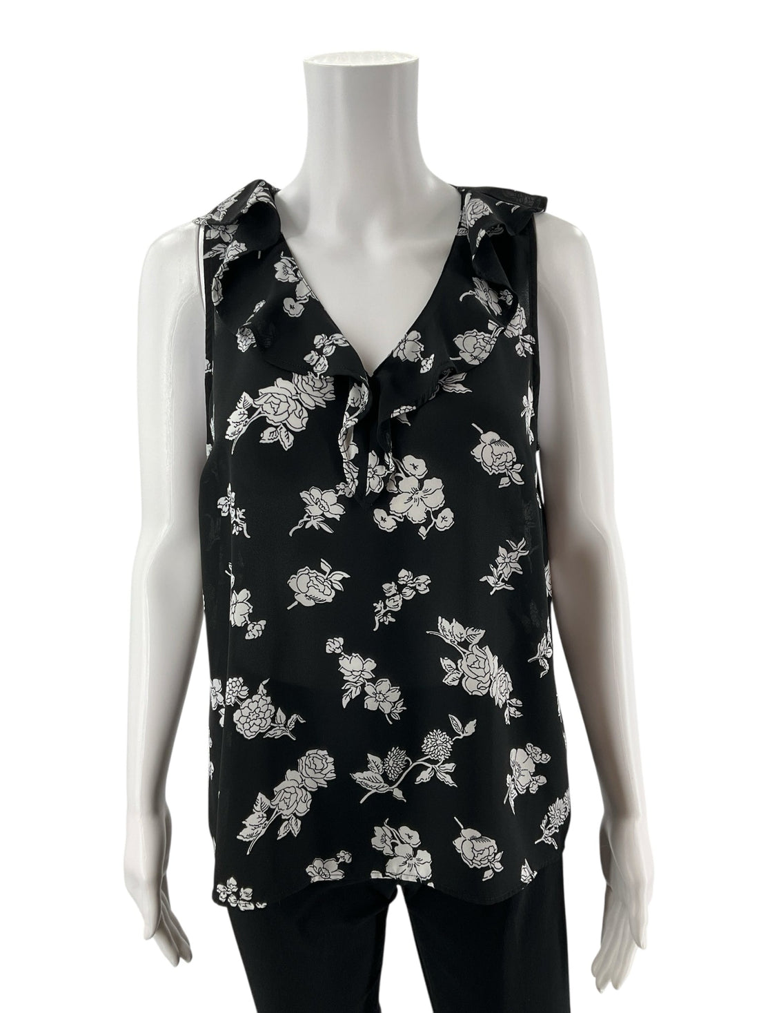 Loft Black/White Floral Pre-Owned Ladies Top - Size Medium Petite - Margaret’s Fine Consignment