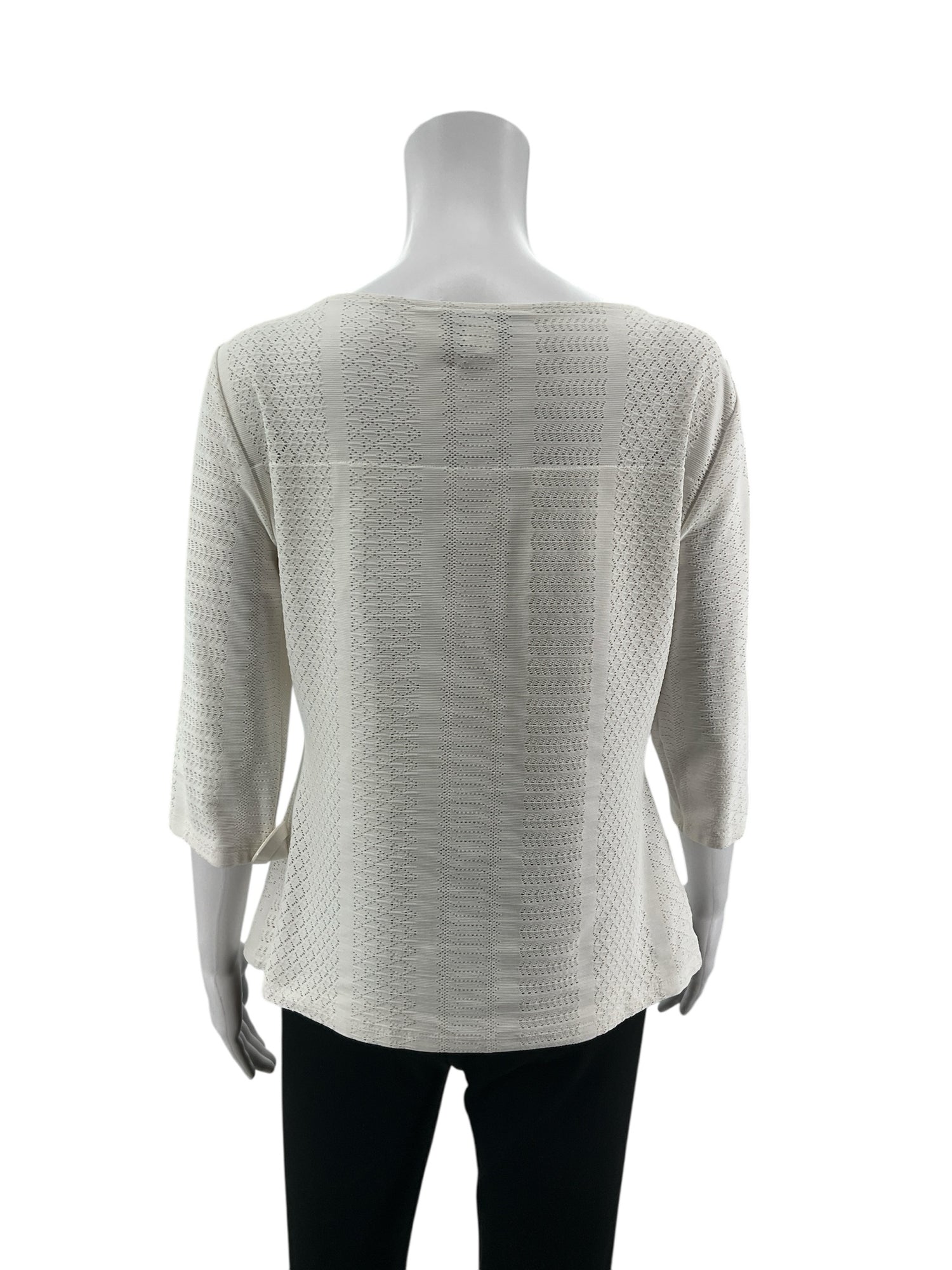 Doncaster White Textured Openwork Knit Top 3/4 Sleeve Size Medium