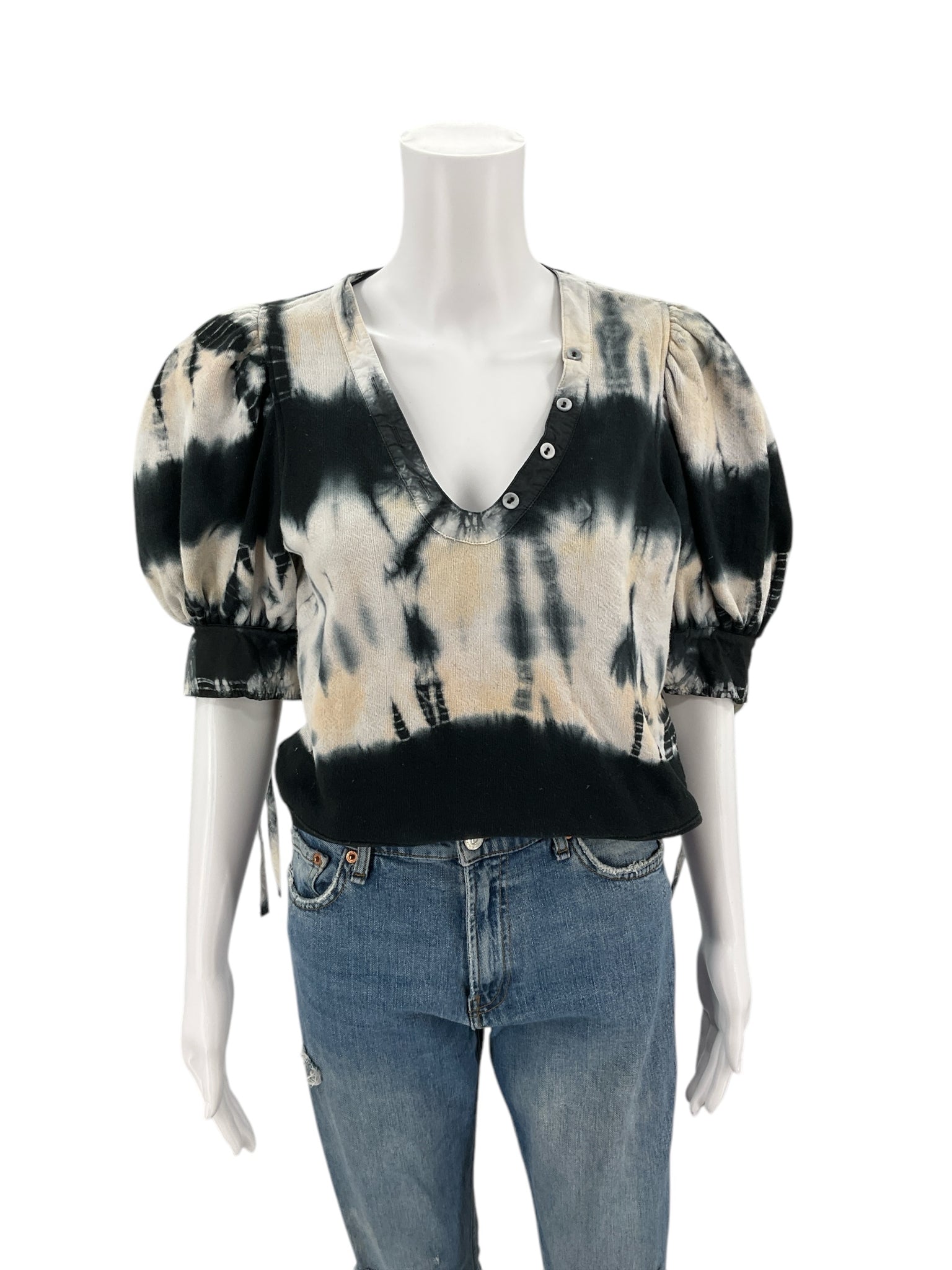 Ulla Johnson Black/White/Cream Tye Dye Top Size Small