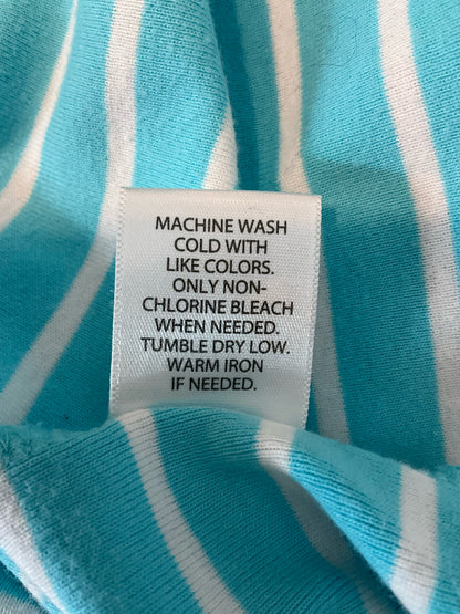 Croft &amp; Barrow Striped Boat Neck Top Size M Turquoise White 100% Cotton
