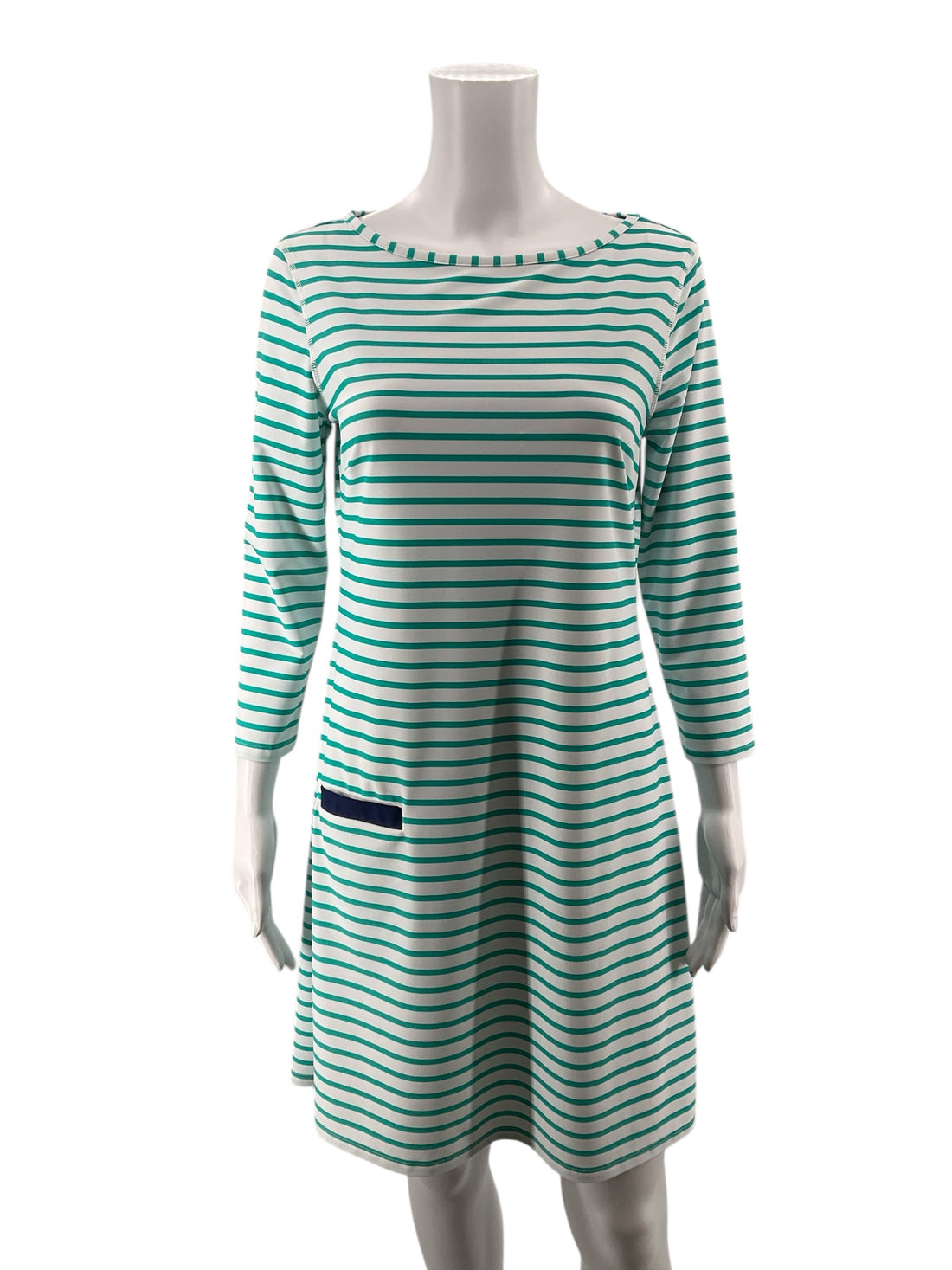 Cabana Life white/teal Shift Delray Stripe UPF 50+ Tunic Dress White Teal Size Small - Size S