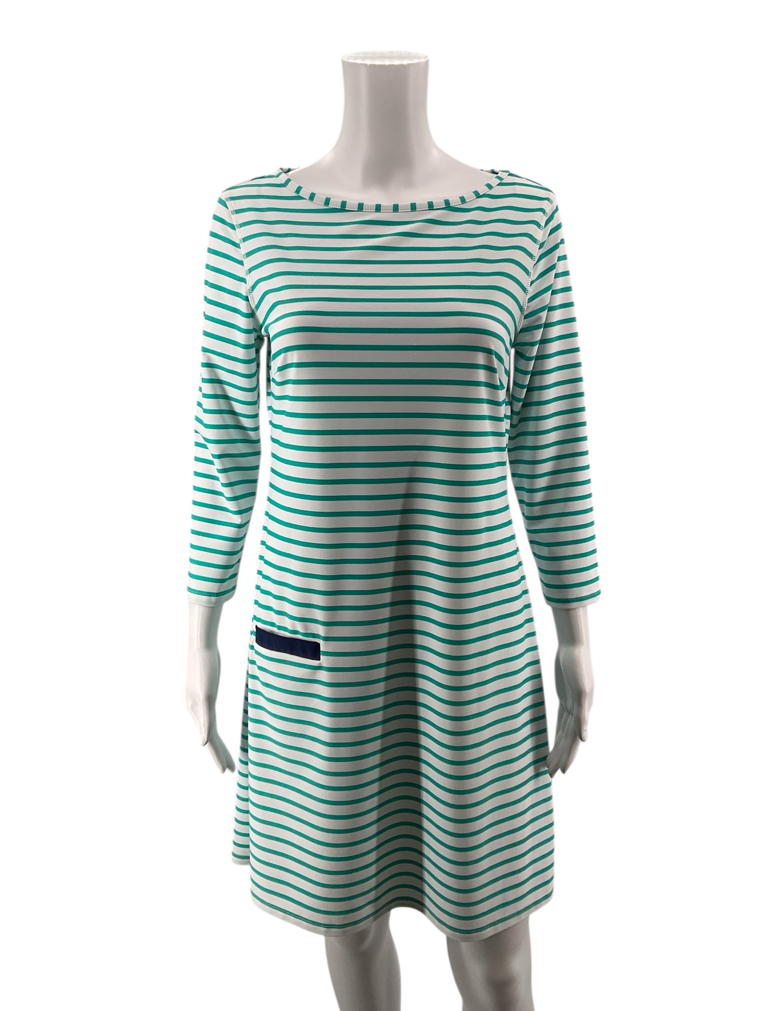 Cabana Life white/teal Shift Delray Stripe UPF 50+ Tunic Dress White Teal Size Small - Size S
