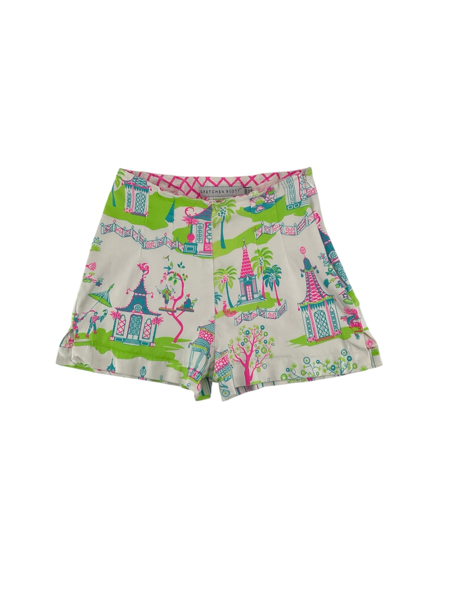 Gretchen Scott multi Shorts XS Slim Fit Chinoiserie Pagoda Print Shorts - Size XS
