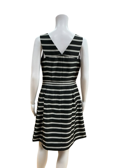 J. Crew V-Neck Stripe A-Line Dress Black Silver Sleeveless Size 6