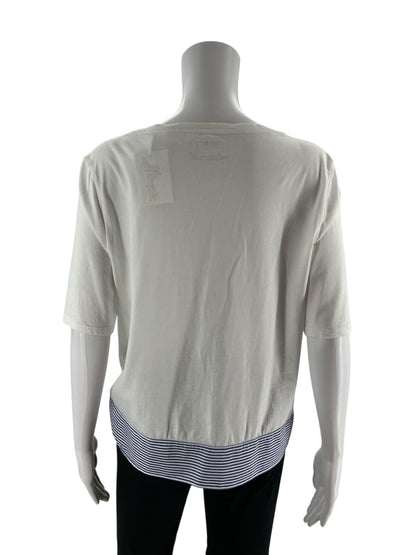 Talbots White/Blue Solid Pre-Owned Ladies Top - Size Large