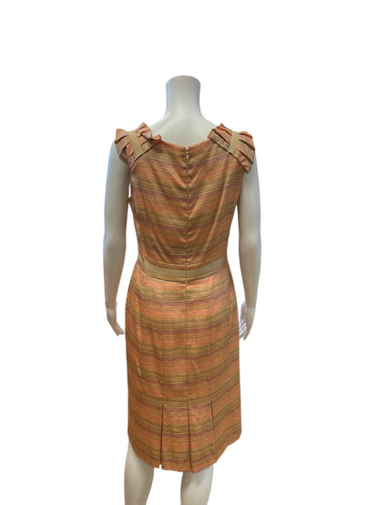 Tahari Size 6 orange/multi Stripe Pre-Owned Ladies Dress