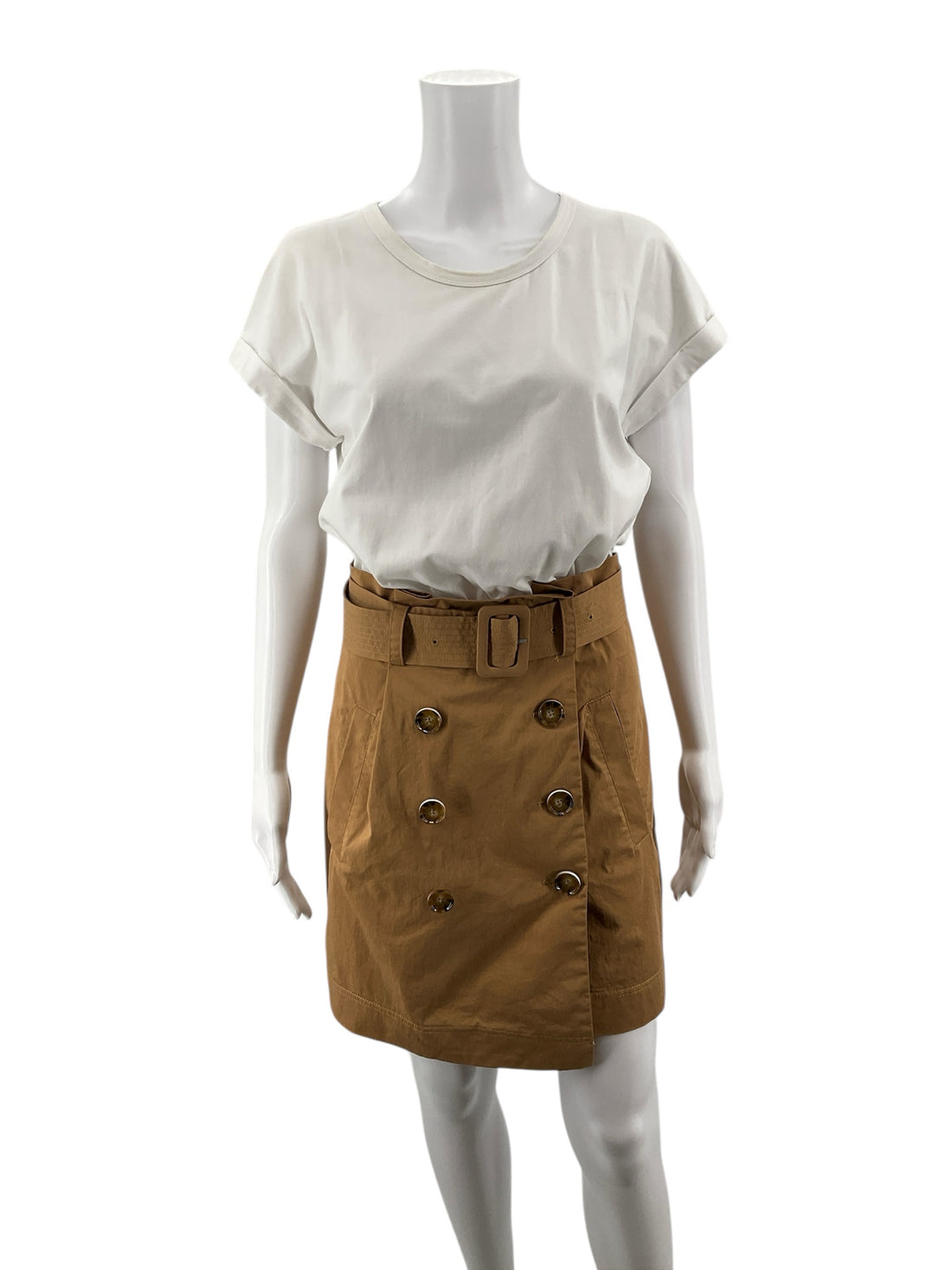 Veronica beard white/camel Short Sleeve Jean Kenia Two-Tone Belted T-Shirt Dress White Camel Small - Size S
