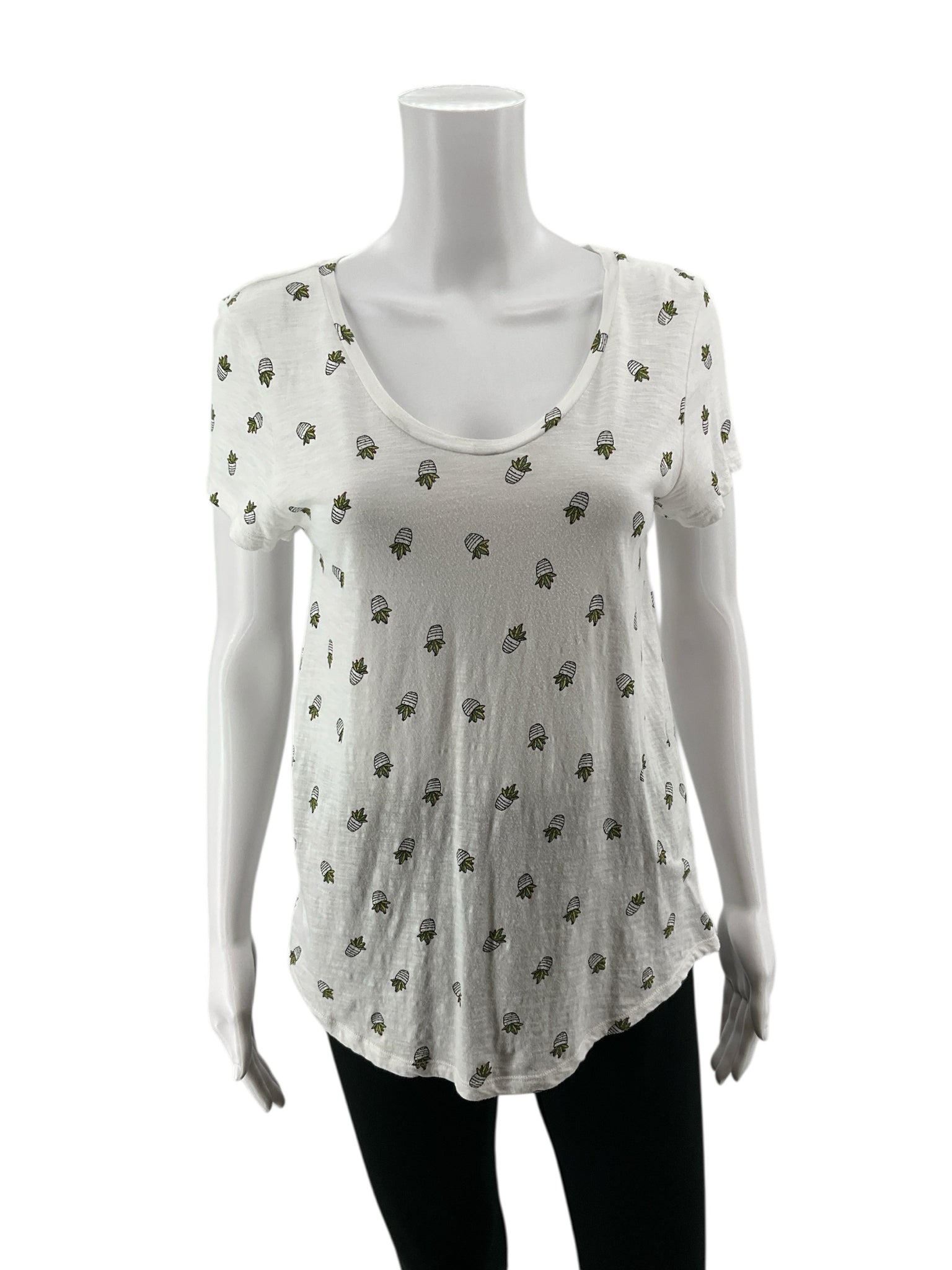 Loft White Sleeveless White Succulent Plant Print Short Sleeve Tee T-Shirt Size Small - Size S