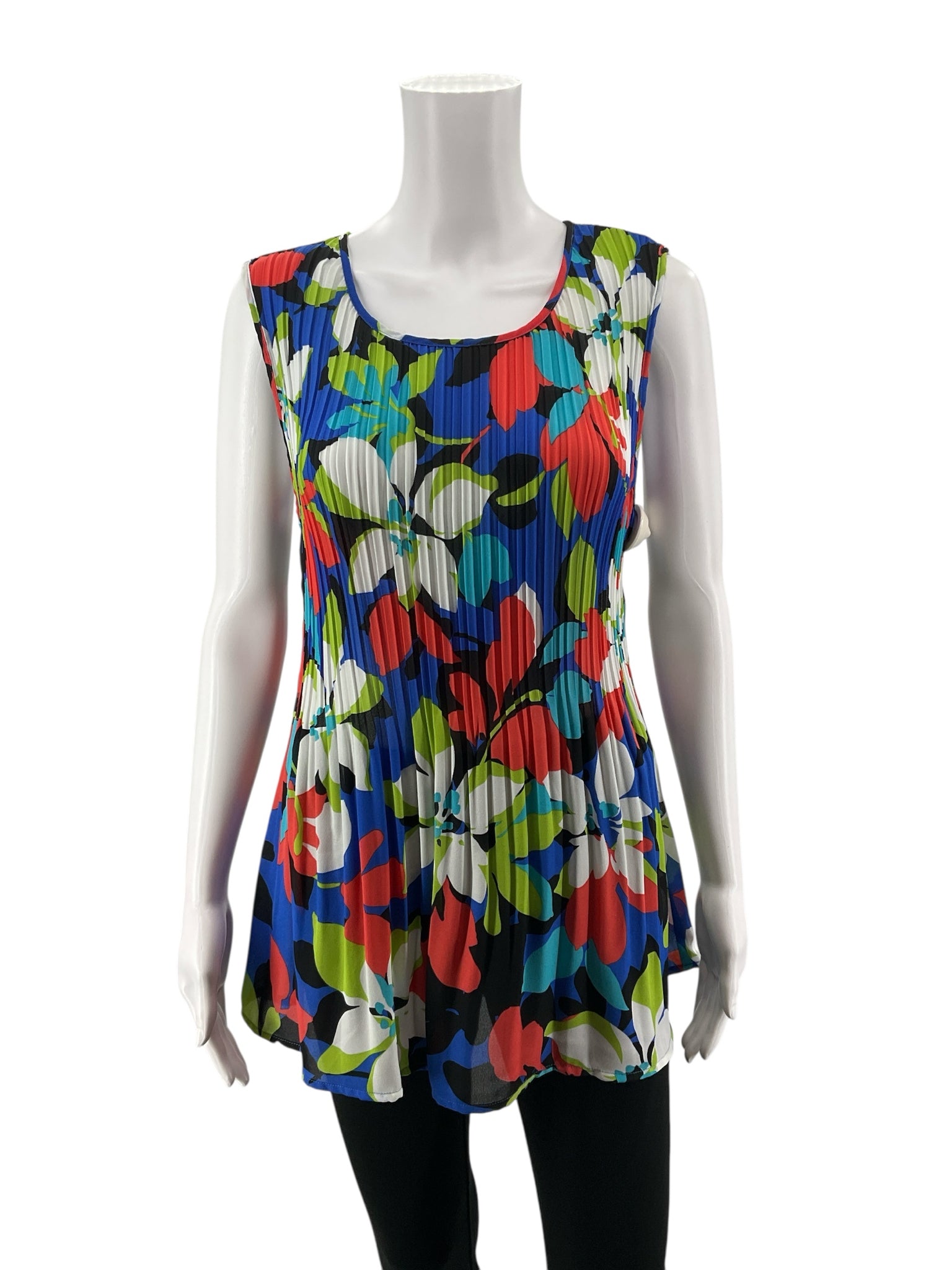 Floral &amp; Ivy multi Sleeveless Pleated Sleeveless Abstract Floral Tunic Top Size Large - Size L