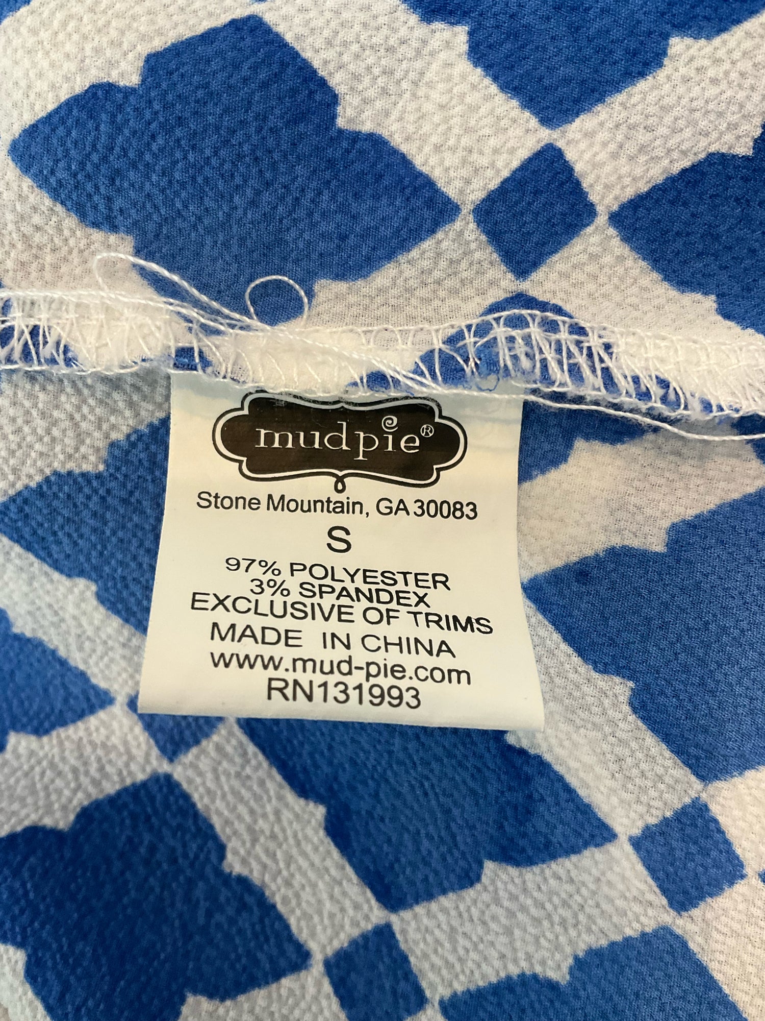 Mud Pie Mahalaya Halter Tunic Top Blue White Geometric Print Tassel Small