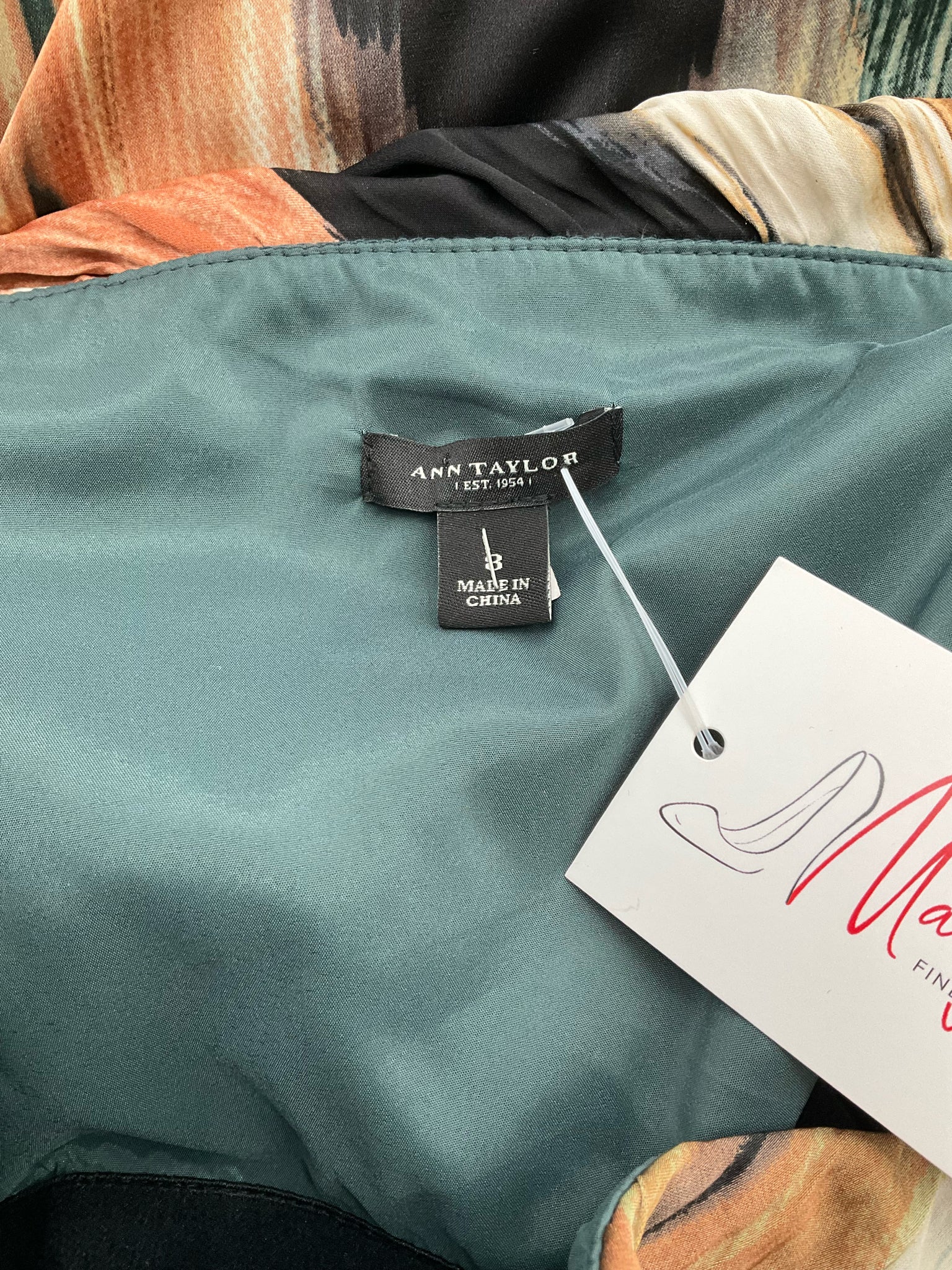 Ann Taylor Teal/Tan Print Pre-Owned Ladies Dress - Size 8