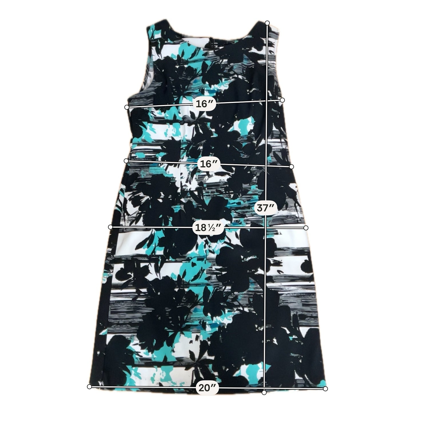 Connected Apparel Floral Sheath Dress Black White Teal Size 12