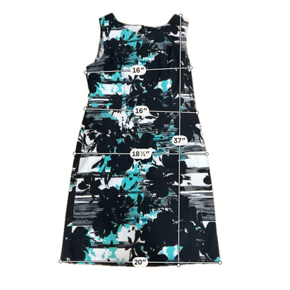 Connected Apparel Floral Sheath Dress Black White Teal Size 12