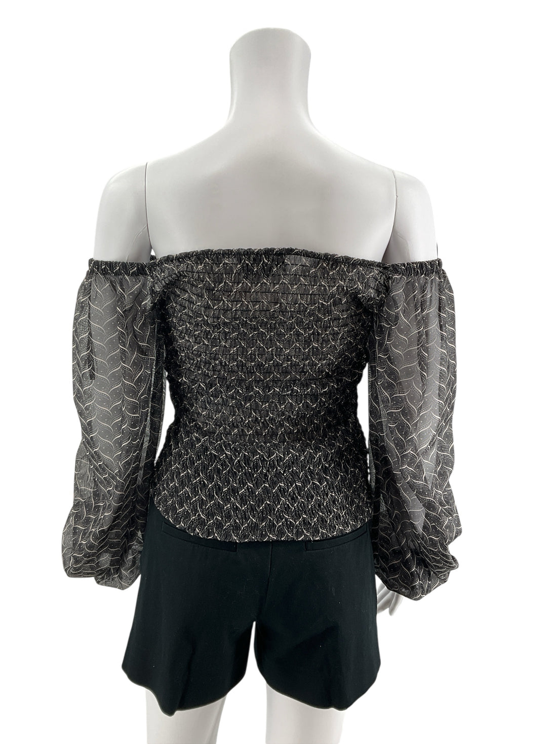 Anthropologie Smocked Metallic Off-Shoulder Peplum Top Size Small