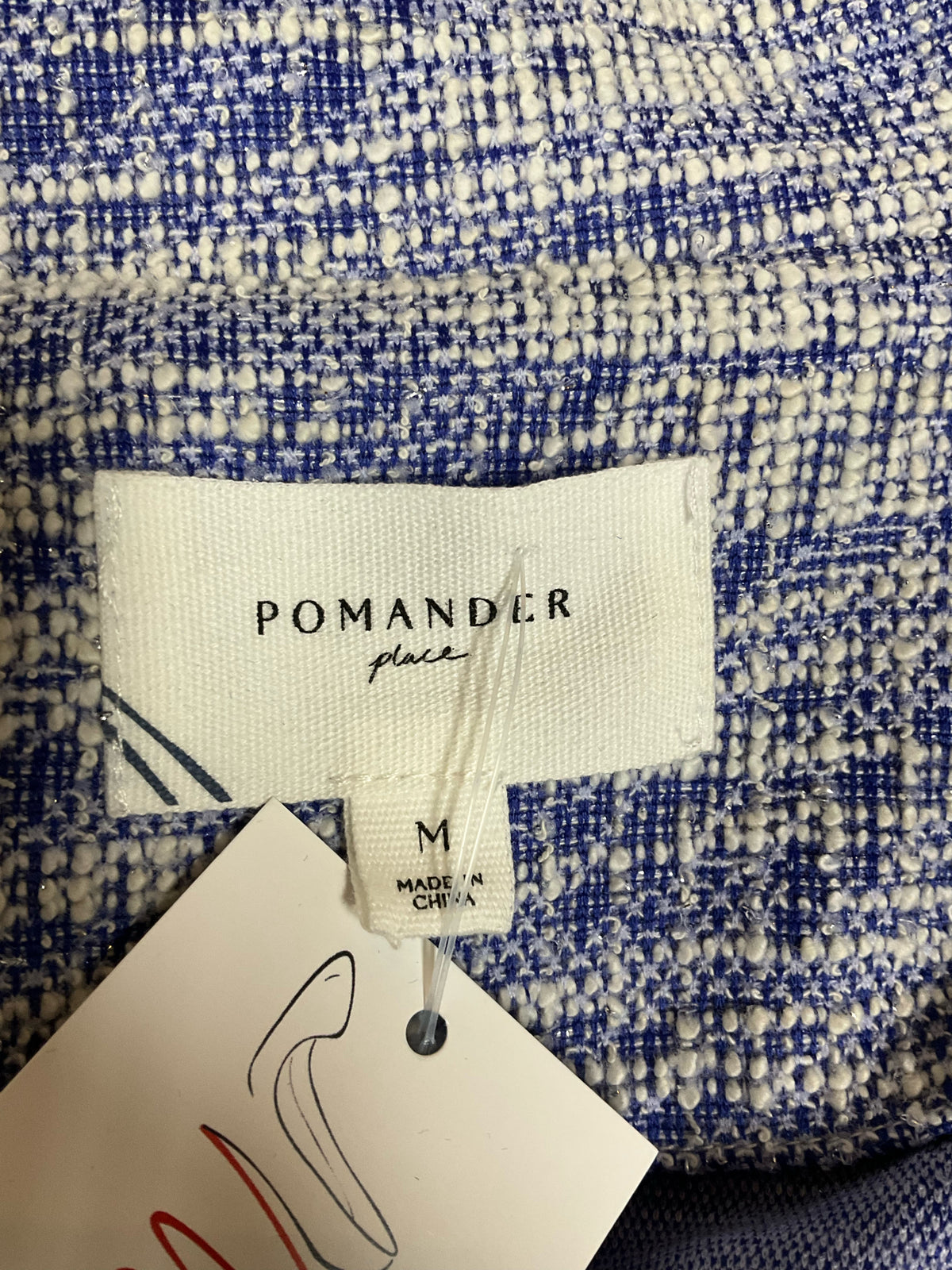 Pomander Place Jackie Tweed Dress Blue White Boucle Short Sleeve Shift Medium