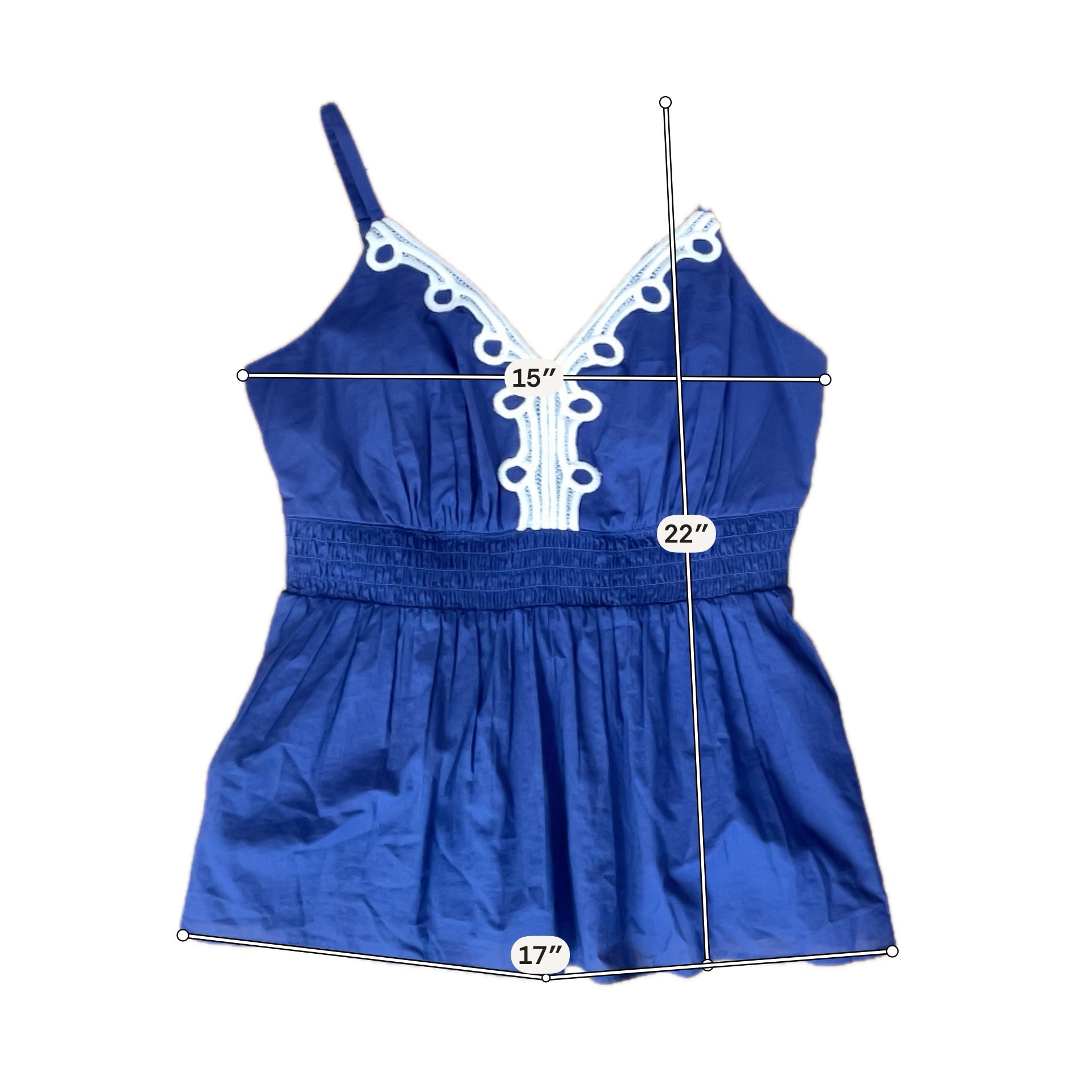 Lilly Pulitzer Artisan Top Navy White Crochet Trim Peplum Cami Size 2
