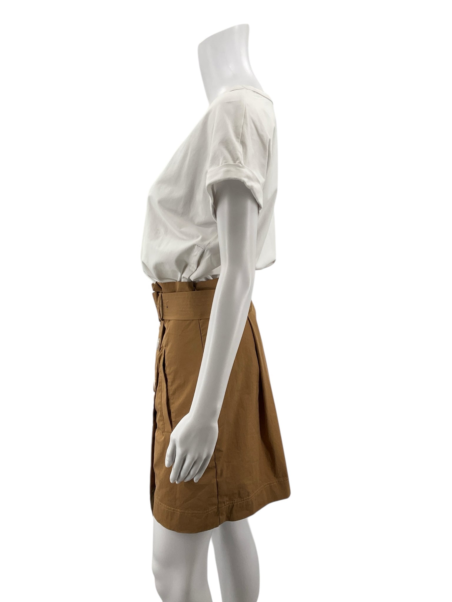 Veronica beard white/camel Short Sleeve Jean Kenia Two-Tone Belted T-Shirt Dress White Camel Small - Size S