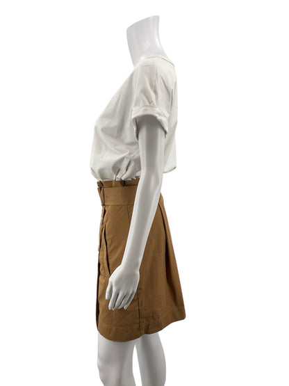 Veronica beard white/camel Short Sleeve Jean Kenia Two-Tone Belted T-Shirt Dress White Camel Small - Size S