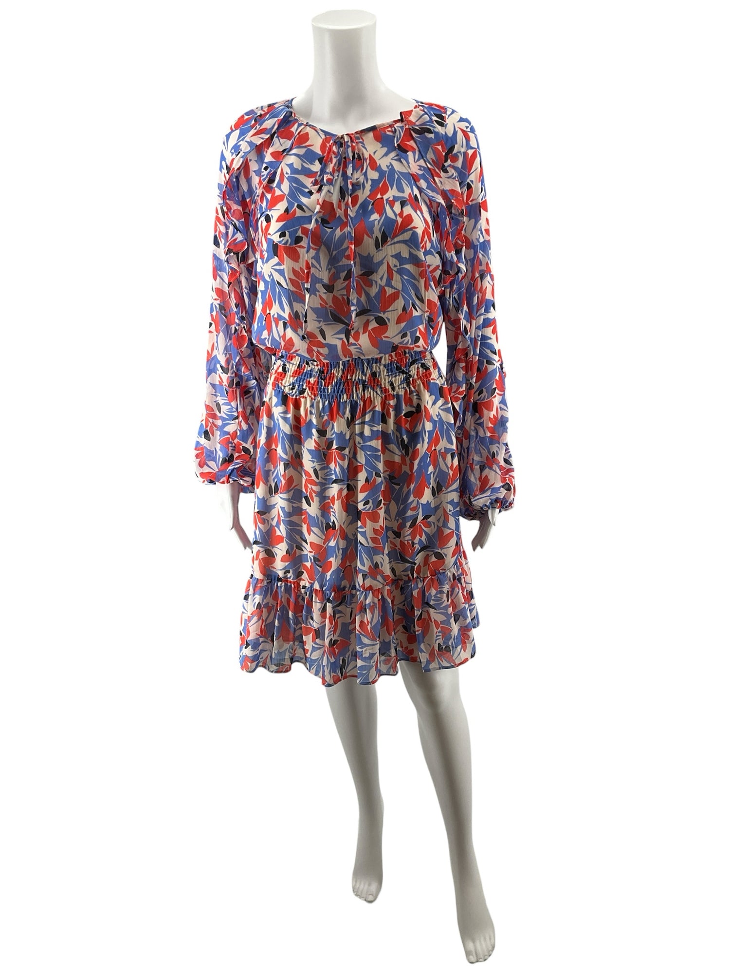Lauren Ralph Lauren Red &amp;amp; Blue Floral Long Sleeve A-Line Dress Size 12