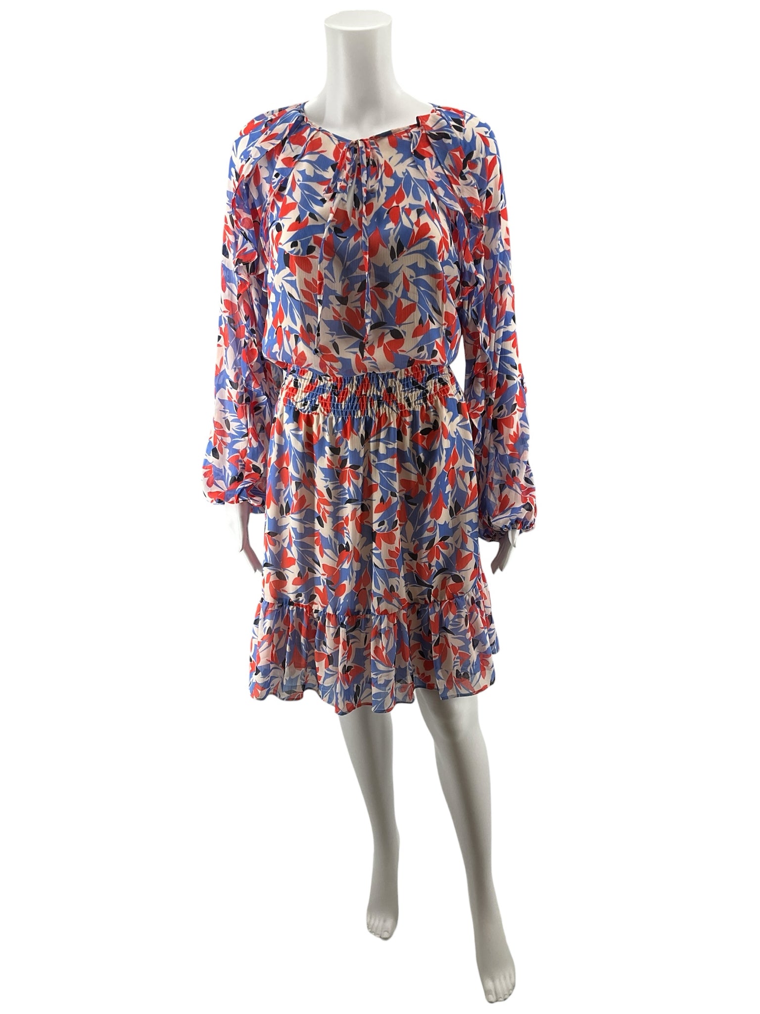 Lauren Ralph Lauren Red &amp;amp; Blue Floral Long Sleeve A-Line Dress Size 12