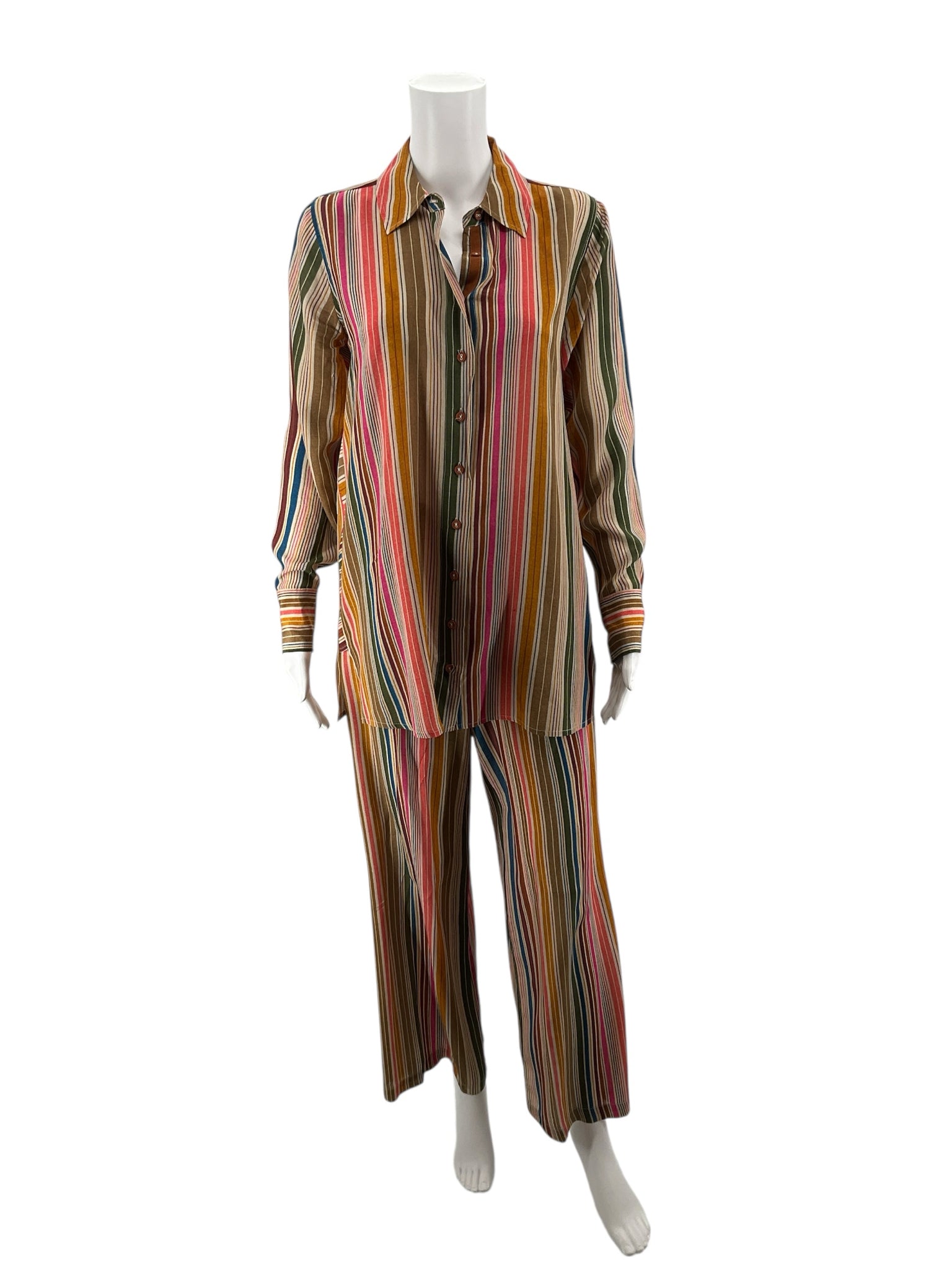 Johnny Was Vintage Multi-Stripe 100% Silk 2-Piece Pant Set | Size XS
