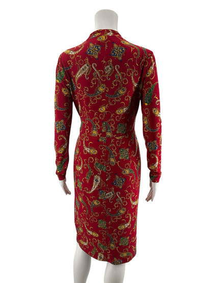 Lauren Ralph Lauren Red Paisley Faux Wrap Jersey Dress Size 2