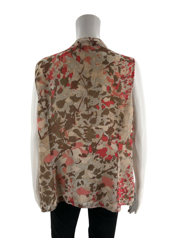 Coldwater Creek Tan/Coral Floral Pre-Owned Ladies Top - Size XL Petite