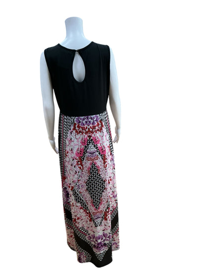 Ruby Rd. Size Large Mosaic Floral Sleeveless Maxi Dress Black Pink - ONLINE ONLY