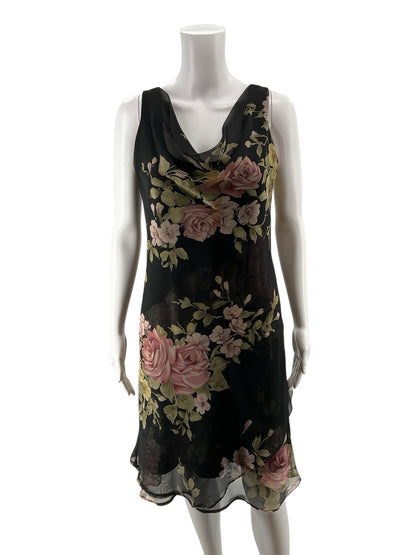 Jessica Howard Black &amp; Rose Gold Floral Cowl Neck Asymmetrical Dress Size Small