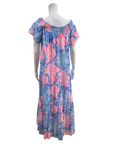 Lilly Pulitzer Pearl Off-Shoulder Maxi Dress Reel Nauti Print Size Large - ONLINE ONLY