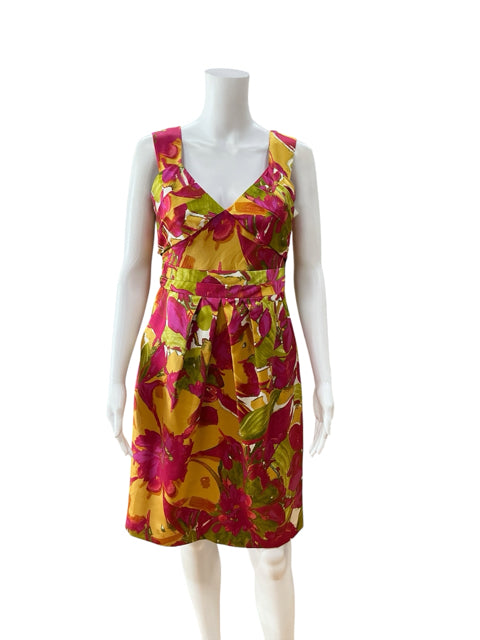 Kay Unger New York Silk Blend Floral V-Neck Sheath Dress Size 6