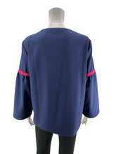 Vilagallo Navy/Pink 3/4 Sleeve Navy Blue Bell Sleeve Top with Fuchsia Pink Ribbon Detail Size Medium - Size M