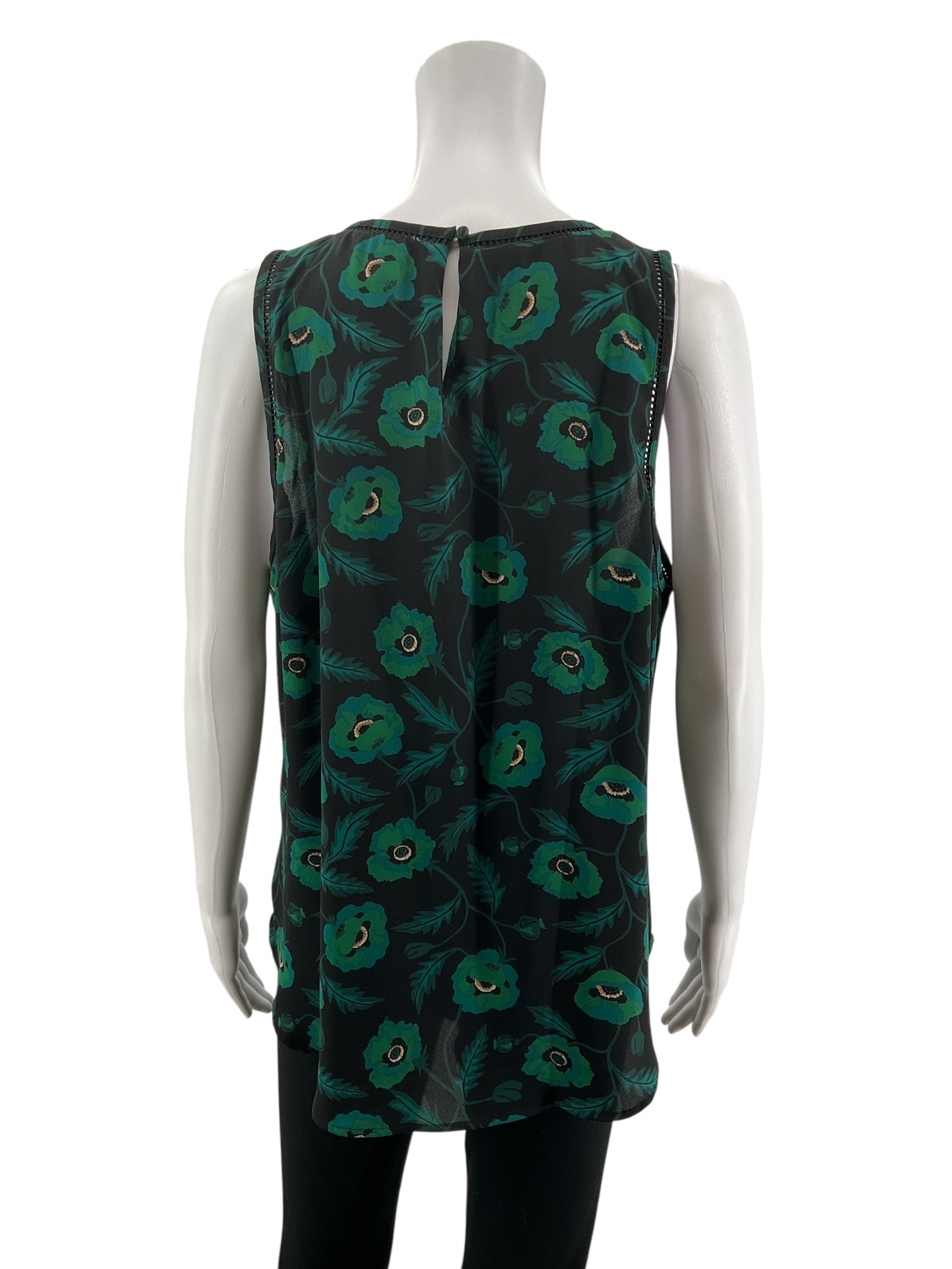 J.Crew Black/Green Sleeveless J. Crew Black &amp; Green Poppy Floral Sleeveless Shell Top Size 12 - Size 12