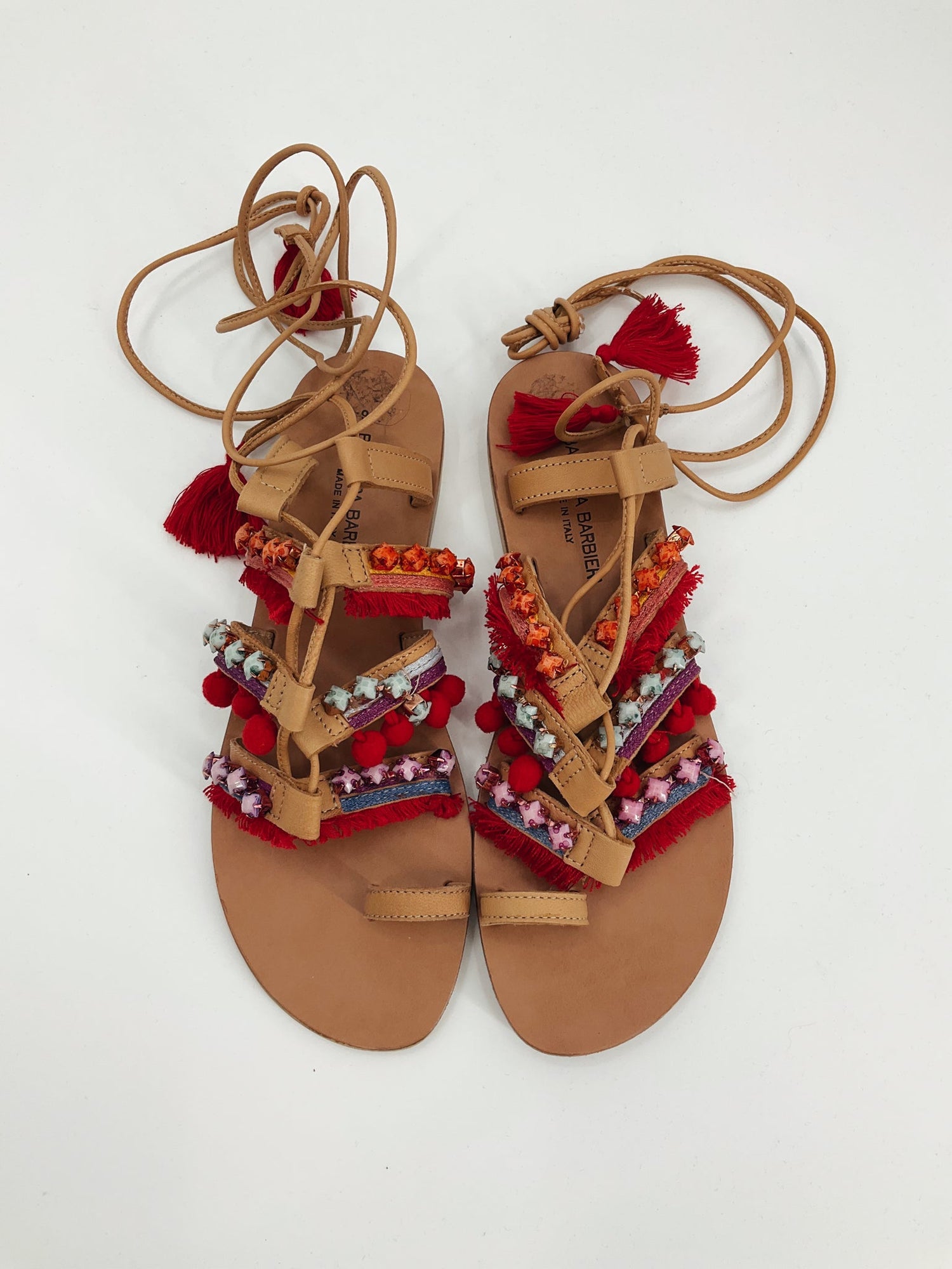 Barbara Barbieri Red/Orange Studded Pre-Owned Ladies Sandals - Size 9 - Margaret’s Fine Consignment