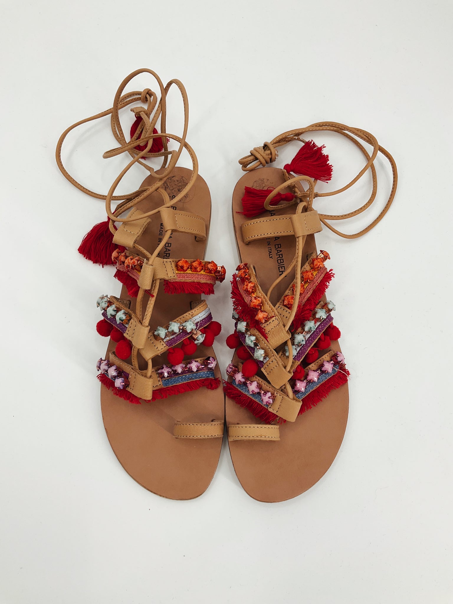 Barbara Barbieri Red/Orange Studded Pre-Owned Ladies Sandals - Size 9 - Margaret’s Fine Consignment