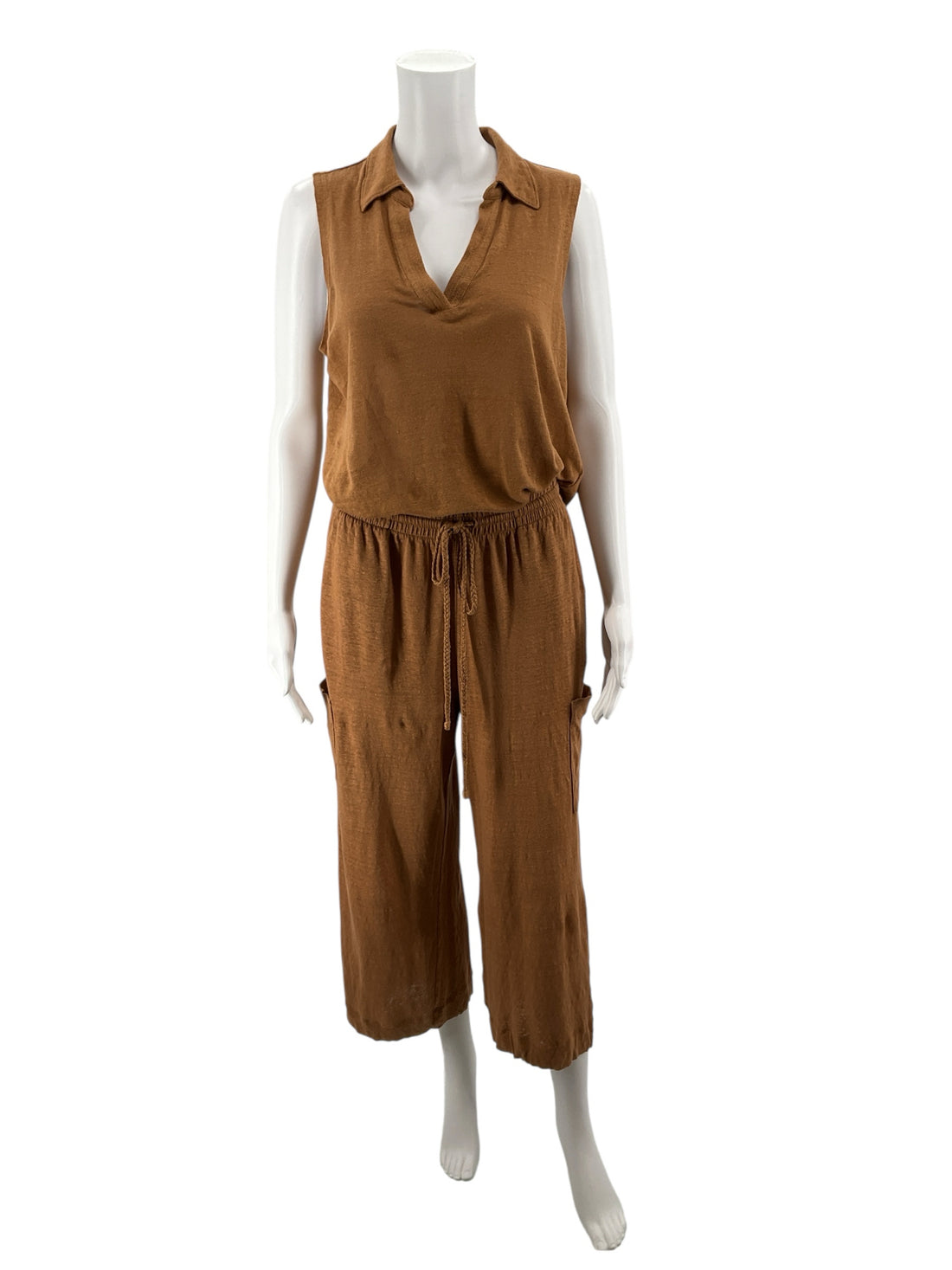 Nicole Miller New York Taupe Linen Two-Piece Set Top &amp; Pants Size Medium