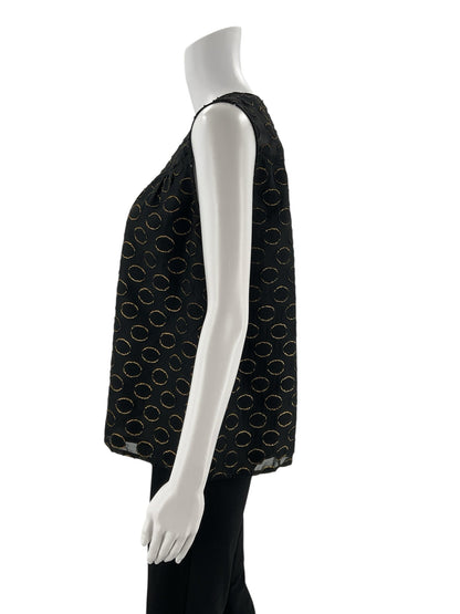 Pre-owned Joy Joy ladies top in black with gold dots, size XS, featuring a stylish design and lightweight fabric.