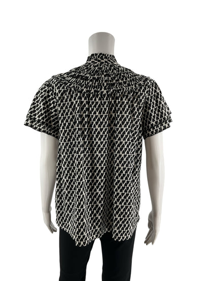 Ivy Jane white/black Short Sleeve Heart Print Smocked Ruffle Yoke Blouse Top Size Small NWT - Size S
