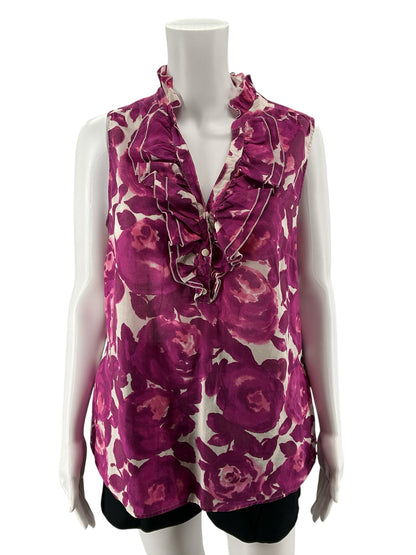 loft Size M white/purple Floral Pre-Owned Ladies Casual Top - Downstairs