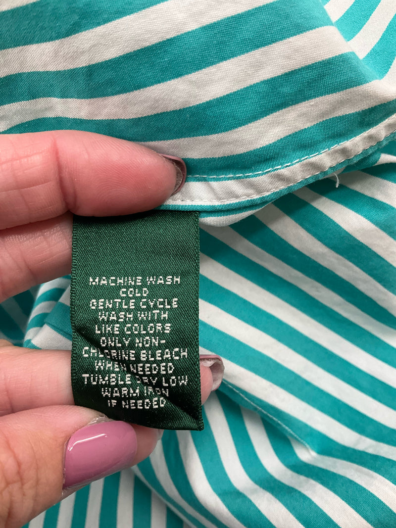 Ralph Lauren White/Aqua Stripe Pre-Owned Ladies Top - Size XS