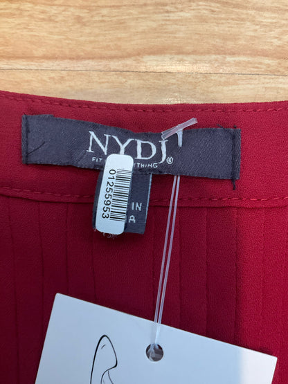 NYDJ Pleat Back Henley Blouse Red Roll Tab Sleeve Top Size Large - ONLINE ONLY