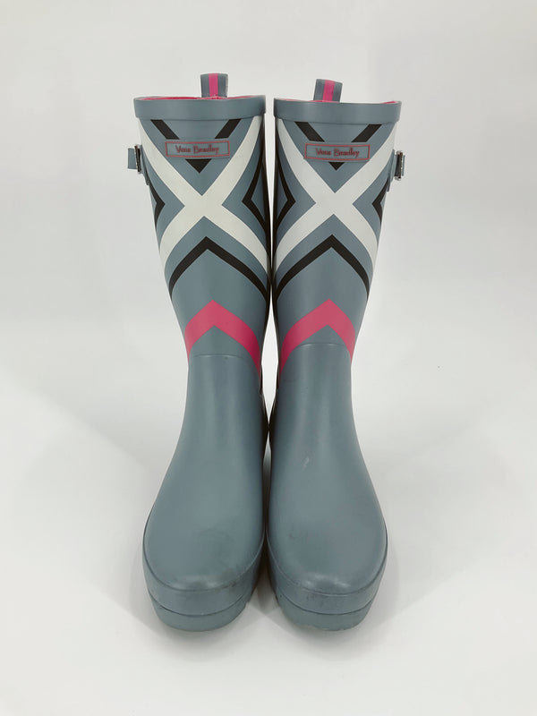 Vera Bradley Gray/Pink Print Pre-Owned Ladies Rainboots - Size 8