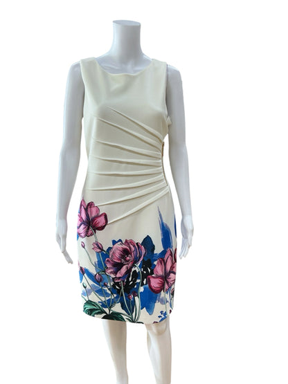 Ivanka Trump Floral Border Pintuck Sheath Dress Size 8