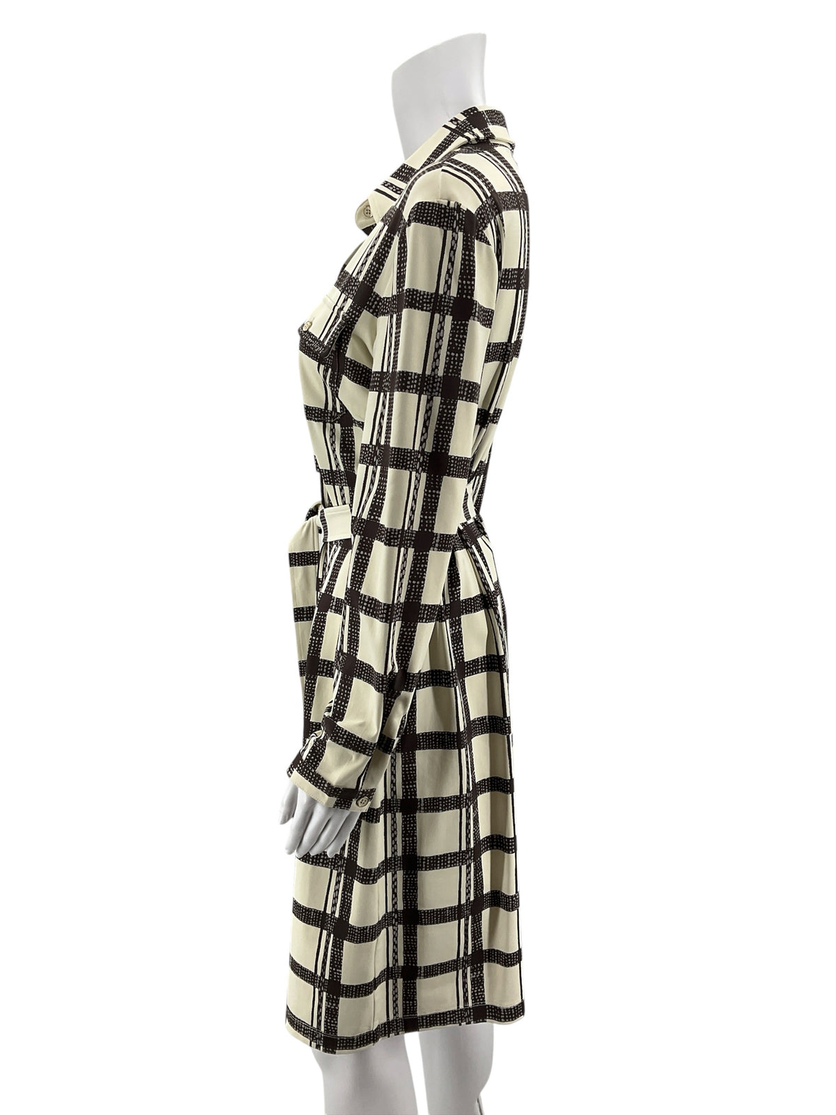 J.McLaughlin Cream &amp; Brown Grid Plaid Catalina Cloth Shirtdress | Size Medium