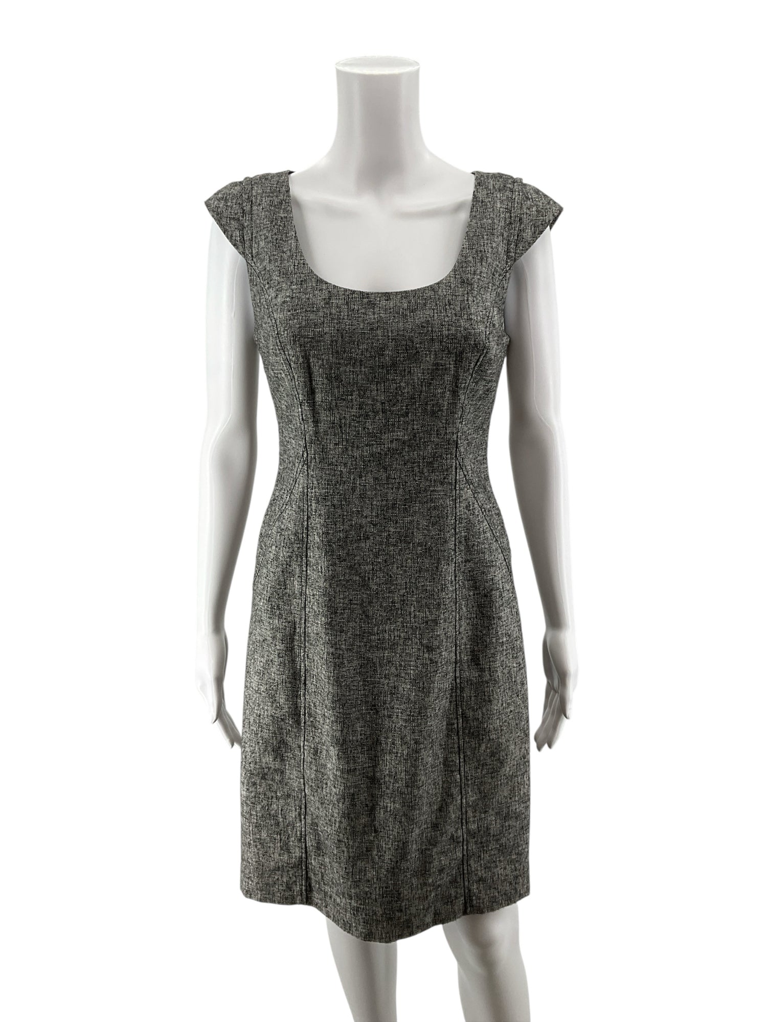 Ann Taylor Textured Cap Sleeve Sheath Dress Gray Black Size 2