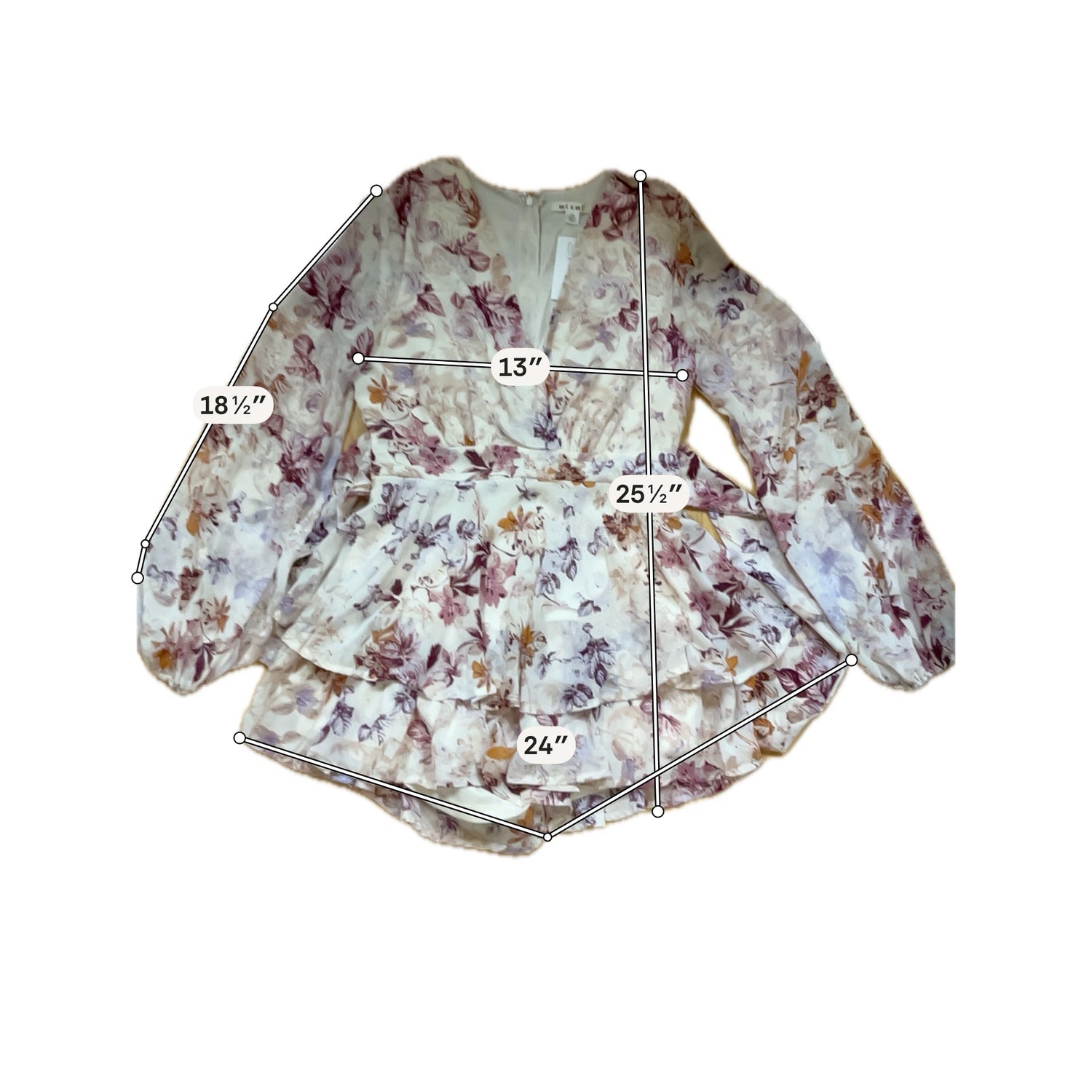 Mi Ami Alma Boho Floral Long Sleeve Ruffle Romper Size XS