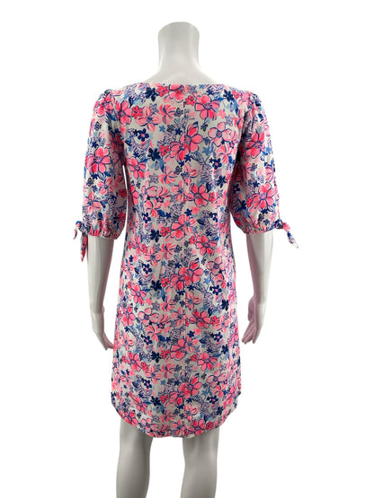 Lilly Pulitzer White/Coral/Blue Floral Pre-Owned Ladies Dress - Size XS